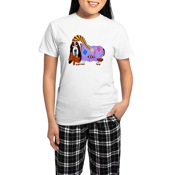 CafePress - Basset Hound Bedtime Women's Light Pajamas - Women's Short Sleeve Print T-Shirt and Pants Light Cotton Pajama Set