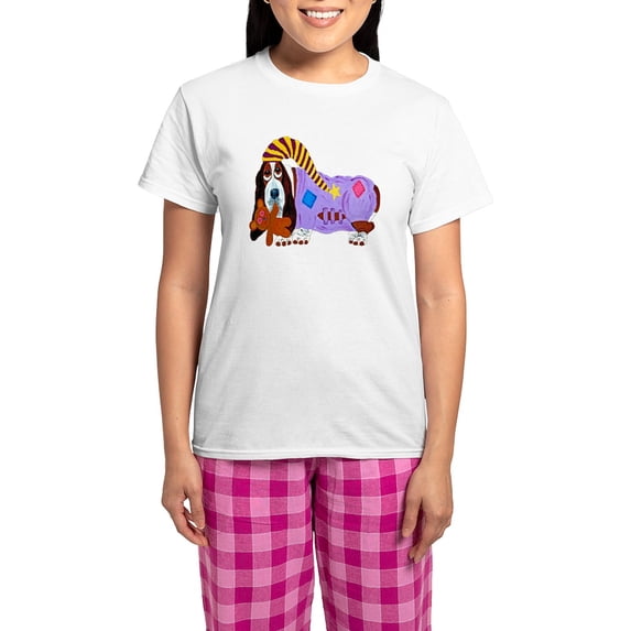 CafePress - Basset Hound Bedtime Women's Light Pajamas - Women's Short Sleeve Print T-Shirt and Pants Light Cotton Pajama Set