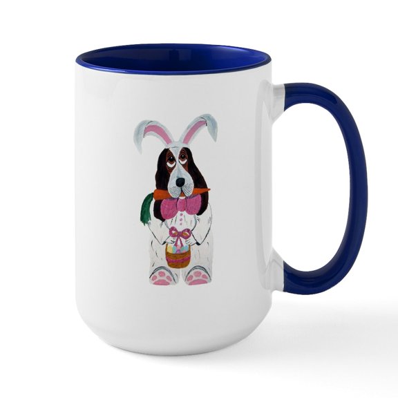 CafePress - Basset Hound Easter Bunny Mug - 15 oz Ceramic Large White Novelty Mug