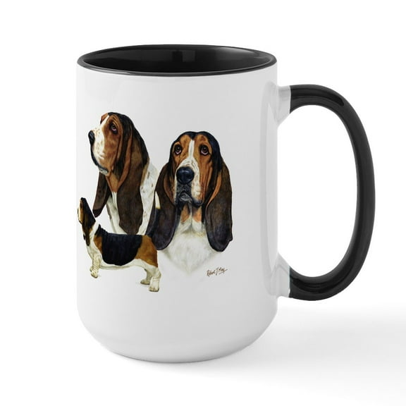 CafePress - Basset Hound Large Mug - 15 oz Ceramic Large White Novelty Mug