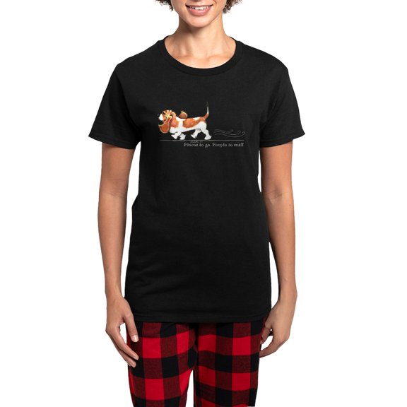 CafePress - Basset Hound Places Women's Dark Pajamas - Women's Short Sleeve Print T-Shirt and Pants Dark Cotton Pajama Set