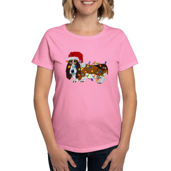 CafePress - Basset Tangled In Christmas Lights T Shirt - Women's Traditional Fit Dark T-Shirt