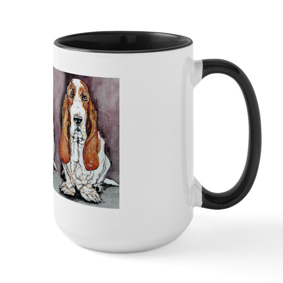 CafePress - Bassett Hound Trio Large Mug - 15 oz Ceramic Large White Novelty Mug