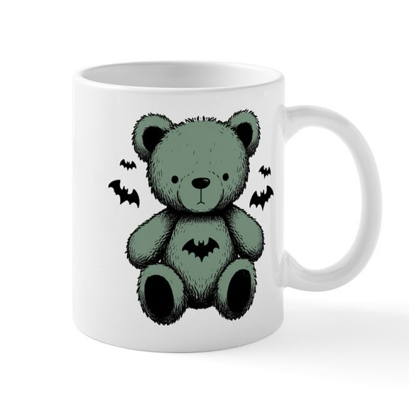 CafePress - Batty Bear Green - 11 oz Ceramic Mug - Novelty Coffee Tea Cup