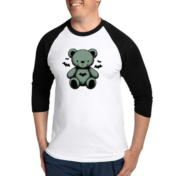 CafePress - Batty Bear Green Baseball Jersey - Cotton Baseball Jersey, 3/4 Raglan Sleeve Shirt