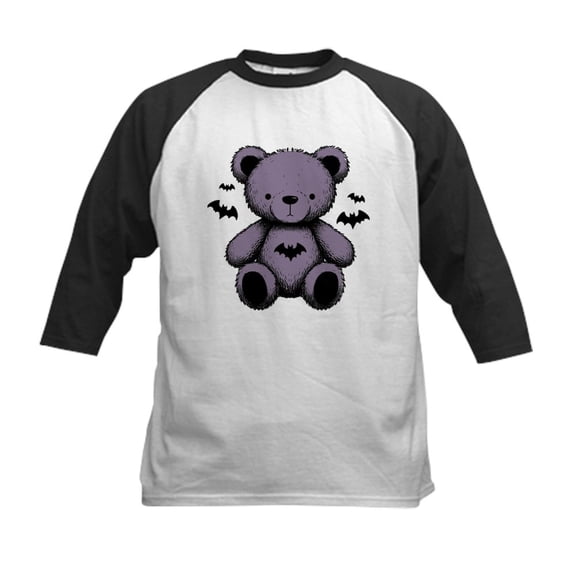 CafePress - Batty Bear Purple Baseball Jersey - Kids Cotton Baseball Jersey, 3/4 Sleeve Shirt
