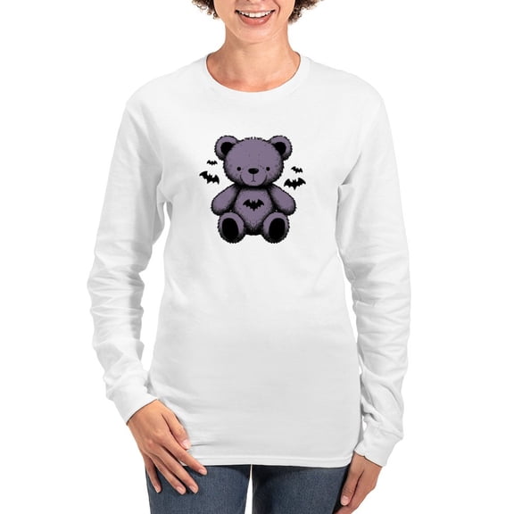 CafePress - Batty Bear Purple Long Sleeve T Shirt - Women's Long Sleeve Graphic Casual T-Shirt