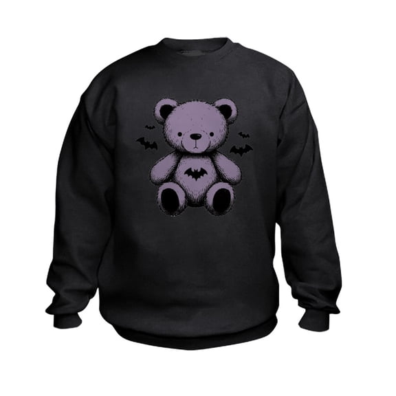 CafePress - Batty Bear Purple Sweatshirt - Kids Sweatshirt, Youth Crew Neck Sweatshirt