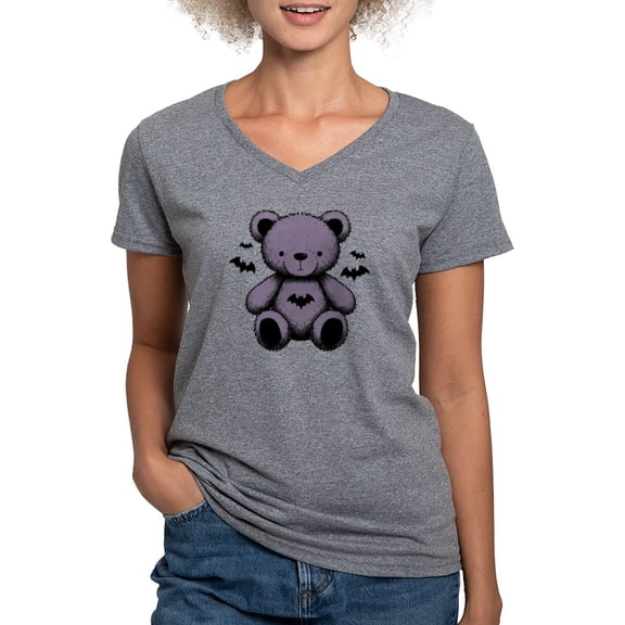 CafePress - Batty Bear Purple T Shirt - Women's V-Neck Dark T-Shirt