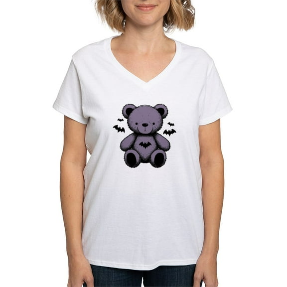 CafePress - Batty Bear Purple T Shirt - Womens Cotton V-Neck T-shirt