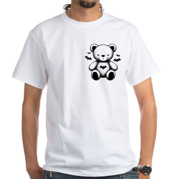 CafePress - Batty Bear T Shirt - Men's White Classic Cotton T-Shirts