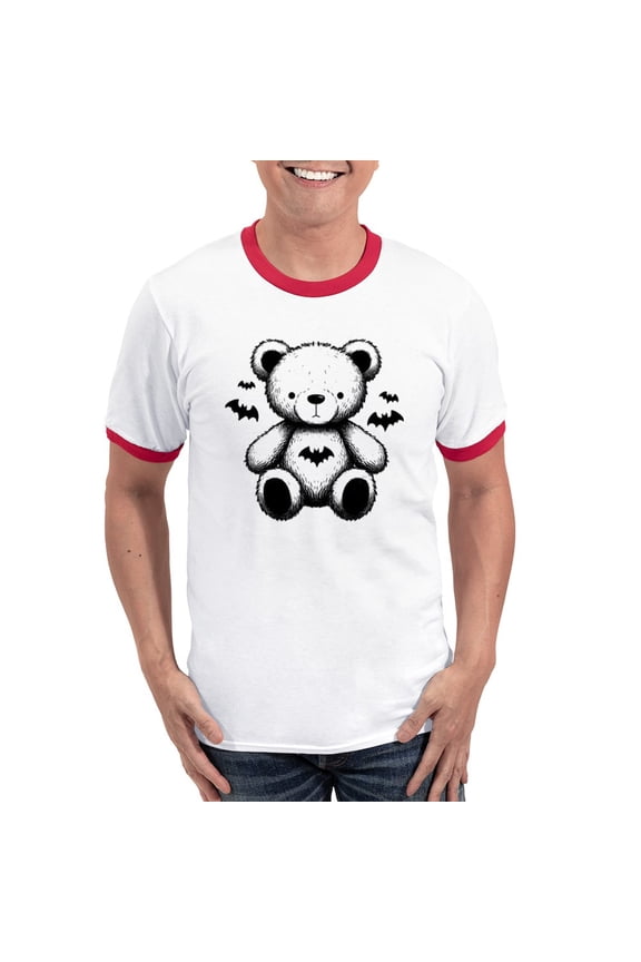- Batty Bear White Men's Ringer T Shirt - 100% Cotton Ringed T-Shirt