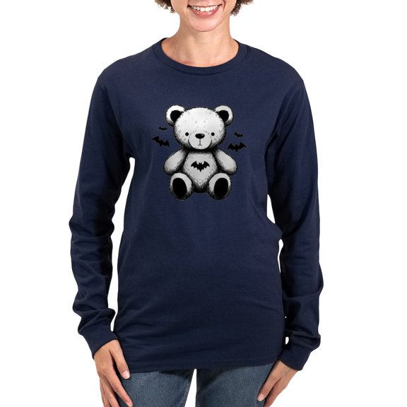 CafePress - Batty Bear White Women's Long Sleeve T Shirt - Women's Long Sleeve Graphic Tee Casual Fit