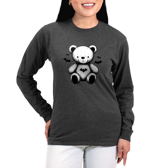 CafePress - Batty Bear White Women's Long Sleeve T Shirt - Women's Long Sleeve Graphic Tee Casual Fit