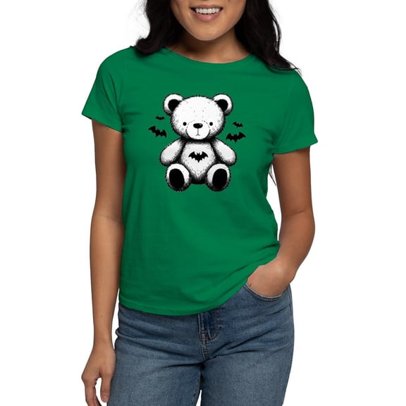 CafePress - Batty Bear White Women's Value T Shirt - Women's Traditional Fit Dark T-Shirt