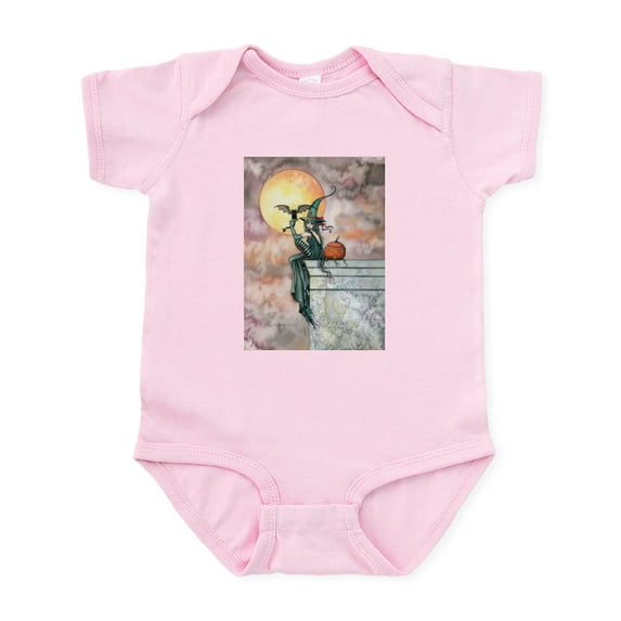 CafePress - Batty Cat Halloween Witch Art Infant Bodysuit - Baby Light Bodysuit, Size Newborn - 24 Months