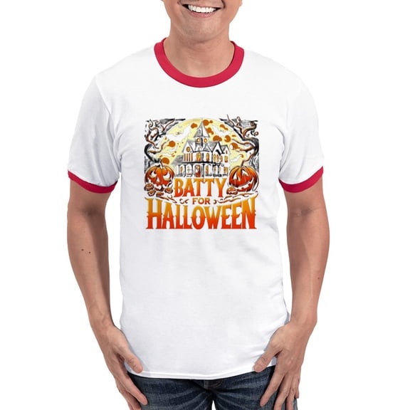 CafePress - Batty For Halloween Men's Ringer T Shirt - 100% Cotton Ringed T-Shirt