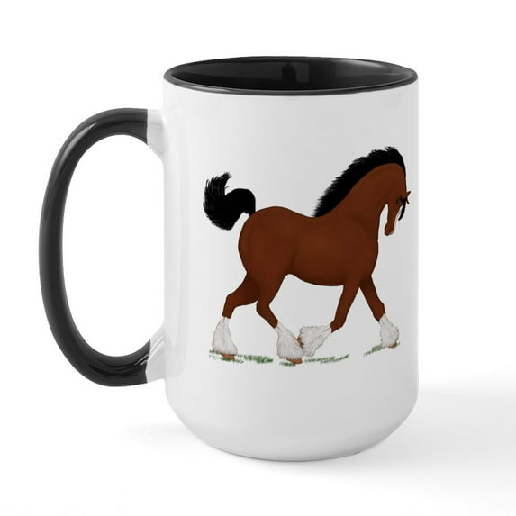 CafePress - Bay Clydesdale Horse Large Mug - 15 oz Ceramic Large White Novelty Mug