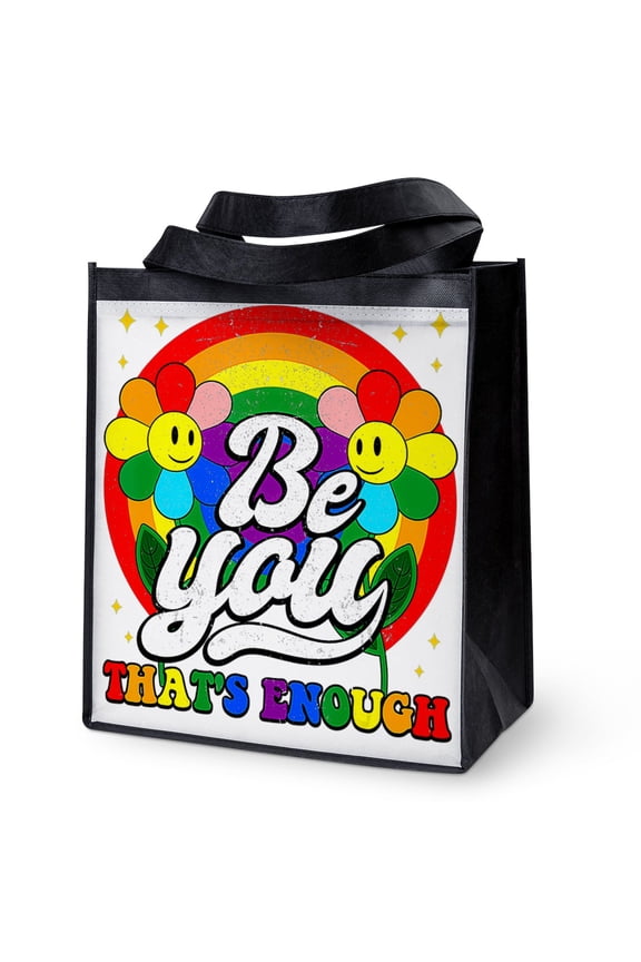 - Be You Pride Lgbtq Gay Lgbt Ally Rainbow Retro Vi - 12"x 13", 100% Recycled, Reusable Grocery Bag
