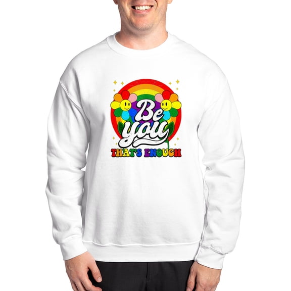 CafePress - Be You Pride Lgbtq Gay Lgbt Ally Rainbow Retro Vi - Crew Neck Sweatshirt