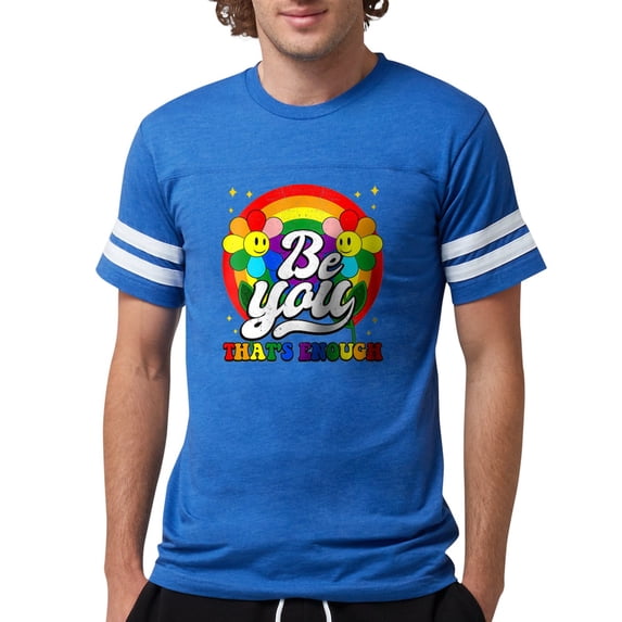 CafePress - Be You Pride Lgbtq Gay Lgbt Ally Rainbow Retro Vi Men's Football T Shirt - Mens Football Shirt