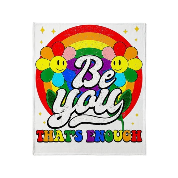 CafePress - Be You Pride Lgbtq Gay Lgbt Ally Rainbow Retro Vi - Soft Fleece Throw Blanket, 50"x60" for All Ages