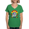 thumbnail image 1 of CafePress - Be You Pride Lgbtq Gay Lgbt Ally Rainbow Retro Vi Women's V Neck T Shirt - Women's V-Neck Dark T-Shirt, 1 of 4