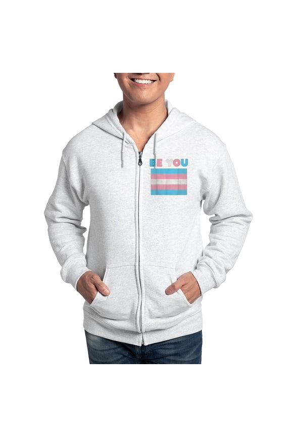 - Be You Transgender Flag LGBTQ Pride Month Vintage Men's Zip Up Hoodie - Zip Hoodie, Classic Hooded Sweatshirt with Metal Zipper