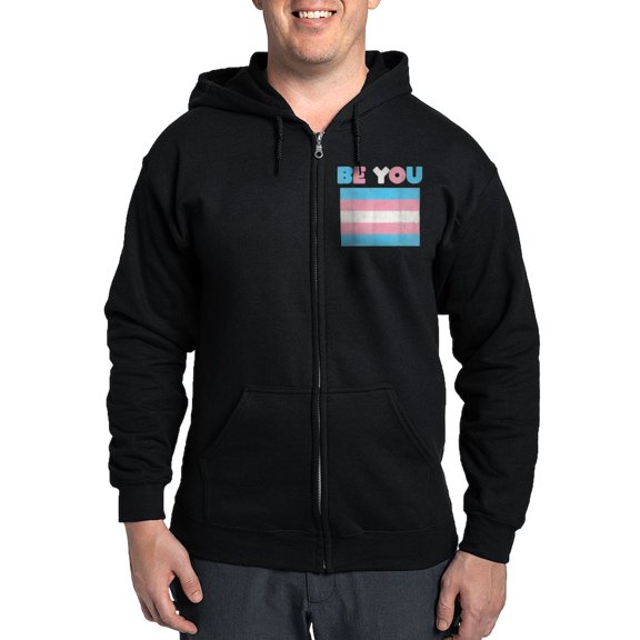 CafePress - Be You Transgender Flag LGBTQ Pride Month Vintage Men's Zip Up Hoodie - Zip Hoodie, Classic Hooded Sweatshirt with Metal Zipper