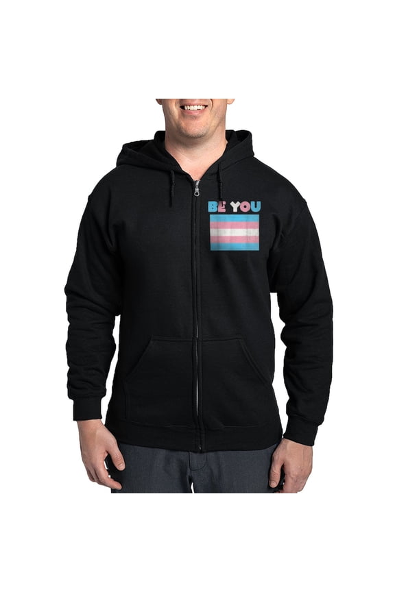 - Be You Transgender Flag LGBTQ Pride Month Vintage Men's Zip Up Hoodie - Zip Hoodie, Classic Hooded Sweatshirt with Metal Zipper