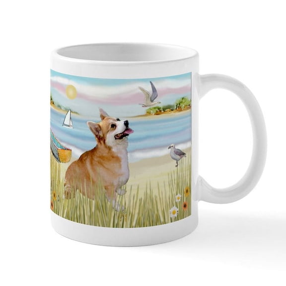 CafePress - Beach Scene & Welsh Corgi - 11 oz Ceramic Mug - Novelty Coffee Tea Cup