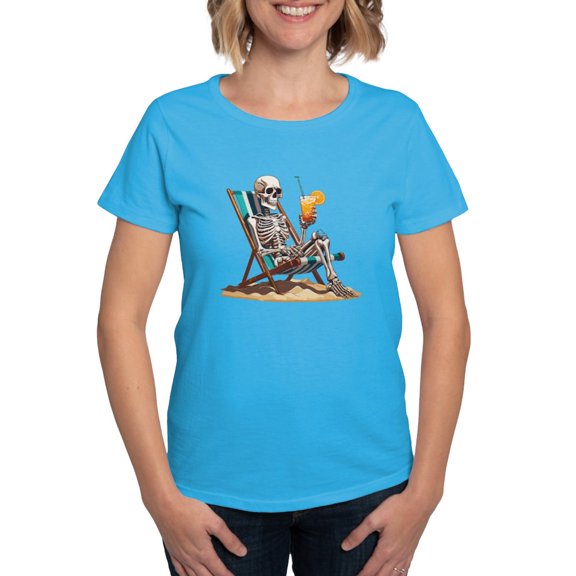 CafePress - Beach Skeleton Tropical Halloween Women's Value T Shirt - Women's Traditional Fit Dark T-Shirt