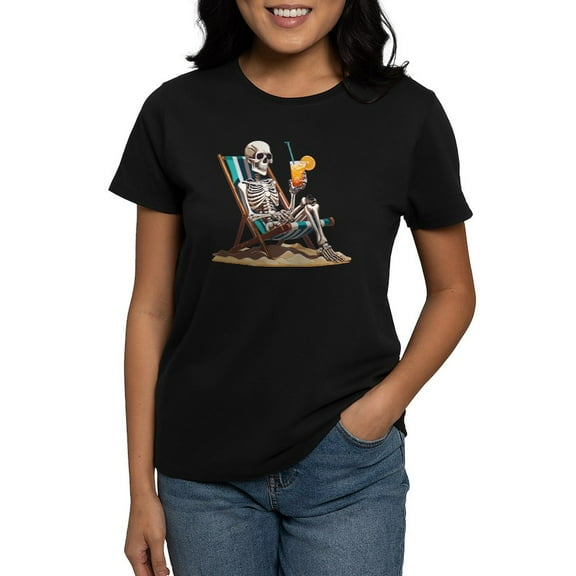 CafePress - Beach Skeleton Tropical Halloween Women's Value T Shirt - Women's Traditional Fit Dark T-Shirt