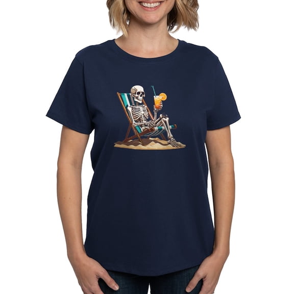 CafePress - Beach Skeleton Tropical Halloween Women's Value T Shirt - Women's Traditional Fit Dark T-Shirt