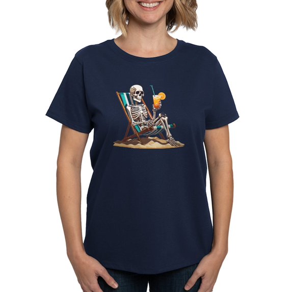 CafePress - Beach Skeleton Tropical Halloween Women's Value T Shirt - Women's Traditional Fit Dark T-Shirt