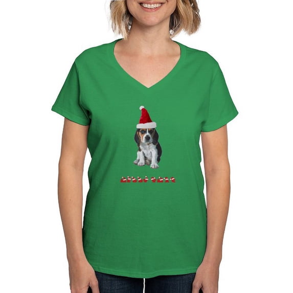 CafePress - Beagle Christmas Women's V Neck Dark T Shirt - Women's V-Neck Dark T-Shirt