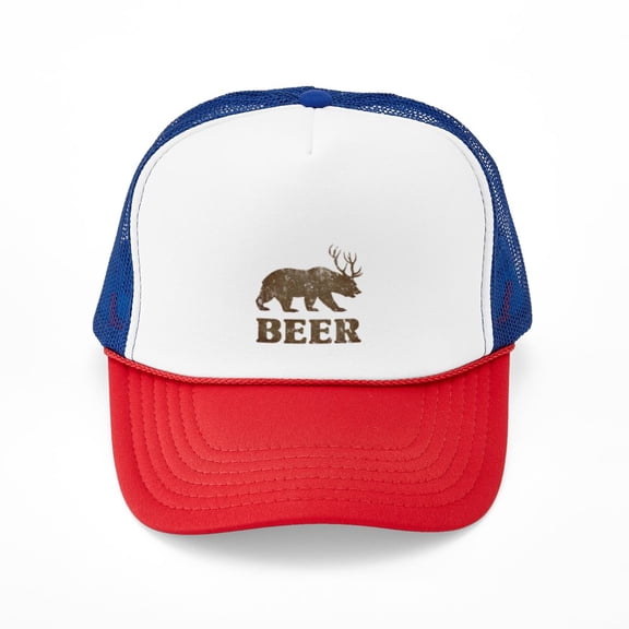 CafePress - Bear Deer=Beer Vintage - Trucker Hat - Polyester Foam Front and Nylon Mesh Weave Back