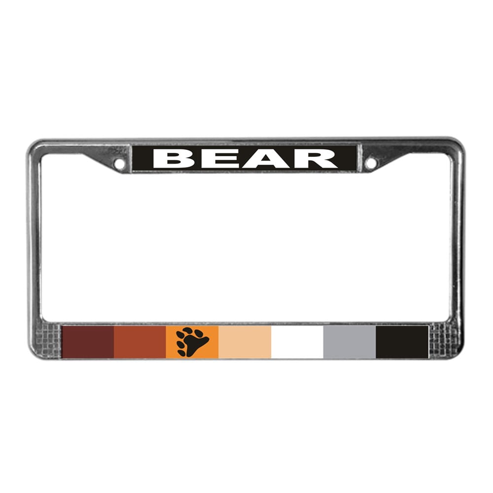 Bear Pride Flag License Plate Frame - Chrome Metal Car Tag Holder - View #3