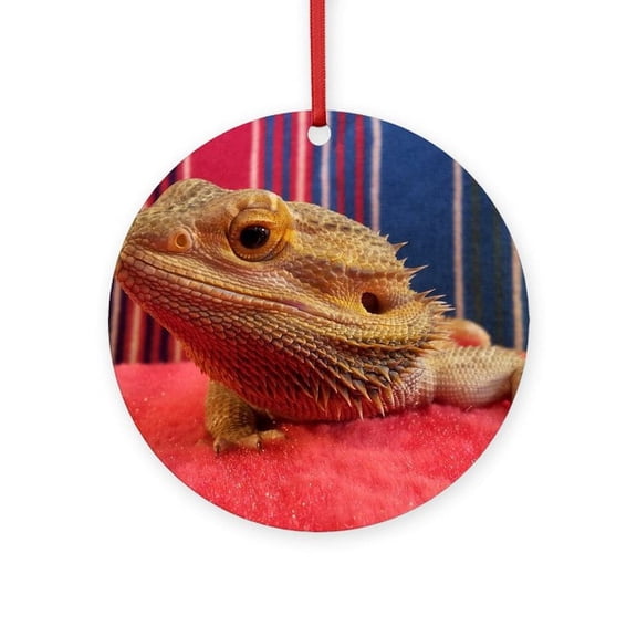 CafePress - Bearded Dragon On Red - Round Wood Ornament 4"