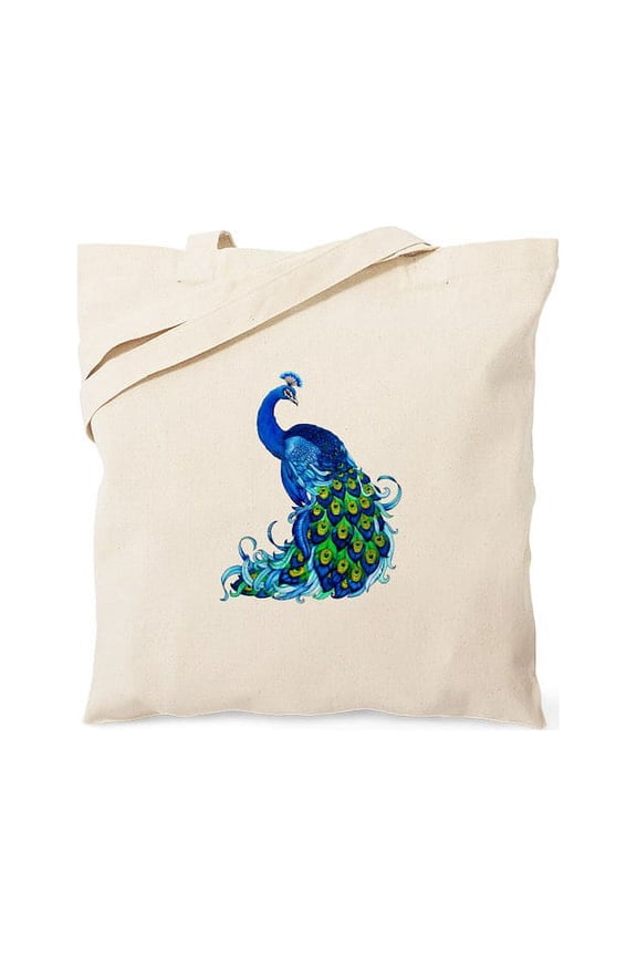 - Beautiful Blue Peacock Tote Bag - Unisex Canvas Tote Bag, Beige, 1-Piece