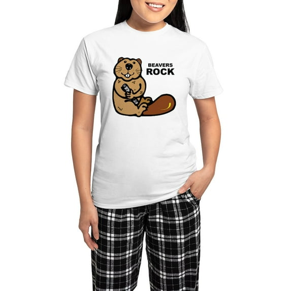 CafePress - Beavers Rock Women's Light Pajamas - Women's Short Sleeve Print T-Shirt and Pants Light Cotton Pajama Set