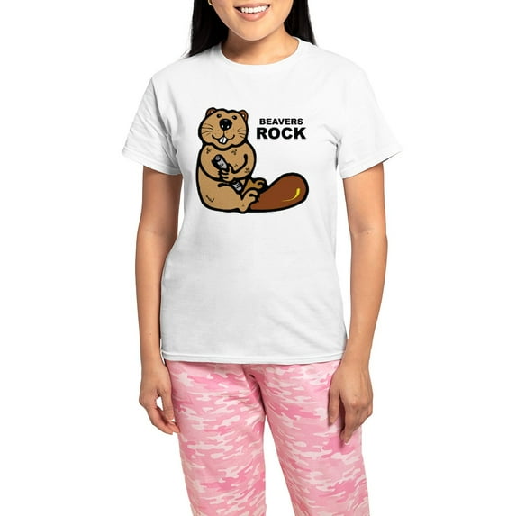 CafePress - Beavers Rock Women's Light Pajamas - Women's Short Sleeve Print T-Shirt and Pants Light Cotton Pajama Set