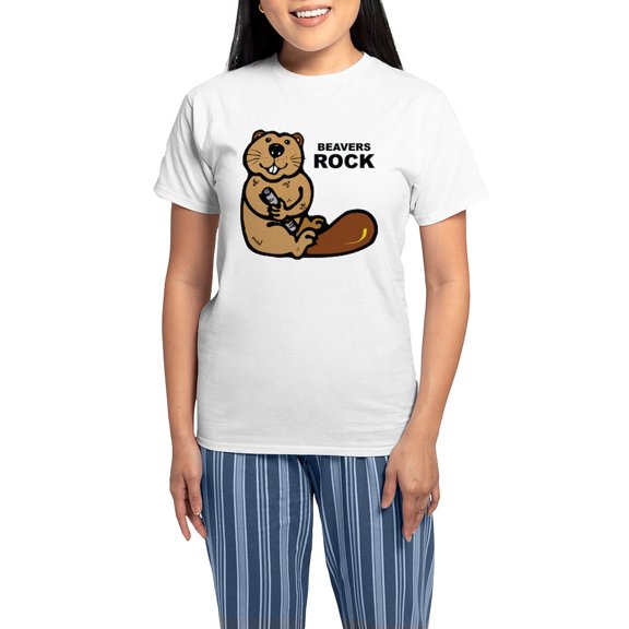 CafePress - Beavers Rock Women's Light Pajamas - Women's Short Sleeve Print T-Shirt and Pants Light Cotton Pajama Set