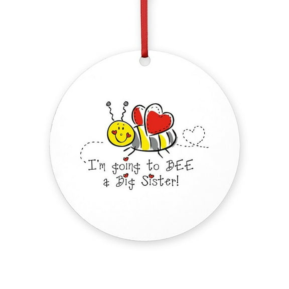 CafePress - Bee Big Sister - Round Wood Ornament 4"