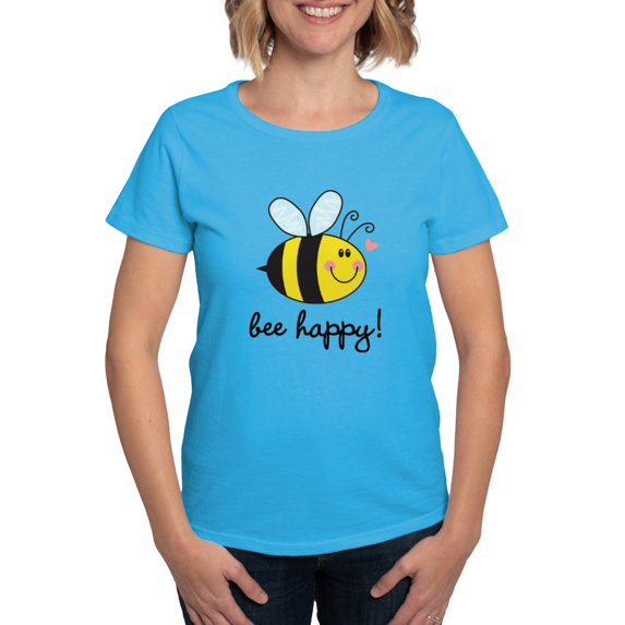 CafePress - Bee Happy T Shirt - Women's Traditional Fit Dark T-Shirt
