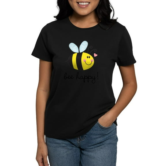 CafePress - Bee Happy T Shirt - Women's Traditional Fit Dark T-Shirt