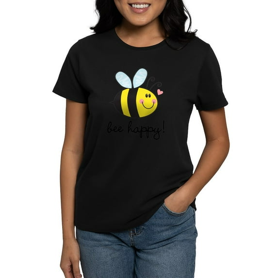 CafePress - Bee Happy T Shirt - Women's Traditional Fit Dark T-Shirt