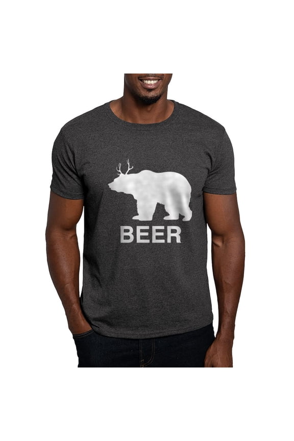 - Beer. Bear With Deer Antlers T Shirt - Men's Classic Graphic Cotton T-Shirt