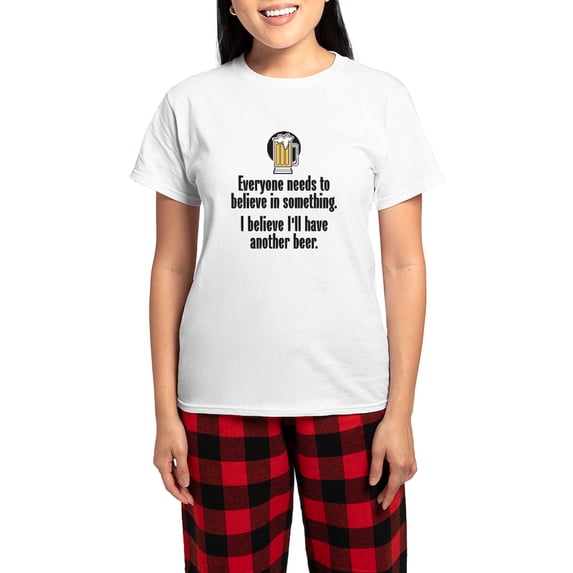 CafePress - Beer Believe Women's Light Pajamas - Women's Short Sleeve Print T-Shirt and Pants Light Cotton Pajama Set