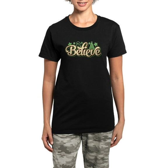 CafePress - Believe Christmas Women's Dark Pajamas - Women's Short Sleeve Print T-Shirt and Pants Dark Cotton Pajama Set